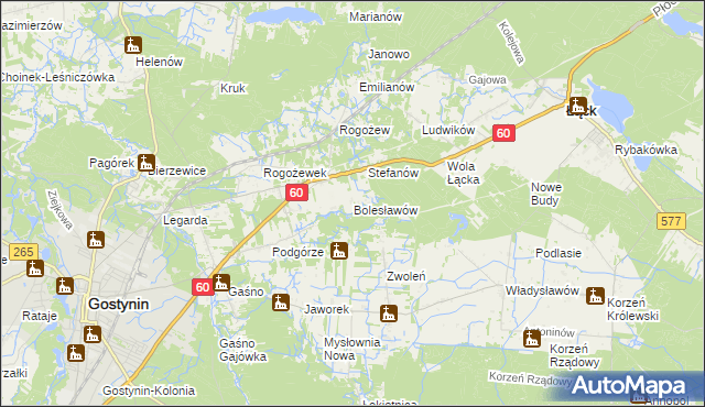 mapa Bolesławów gmina Gostynin, Bolesławów gmina Gostynin na mapie Targeo