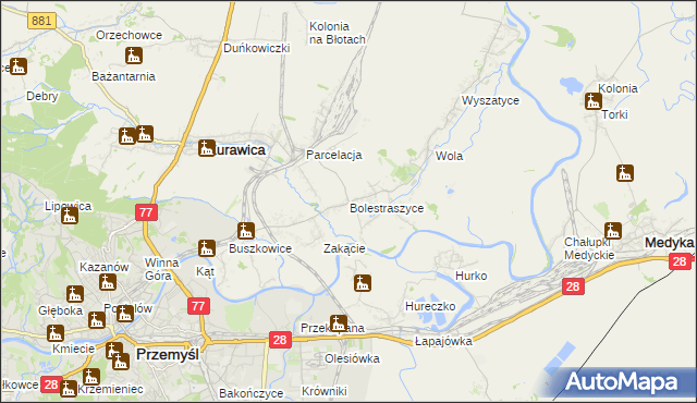 mapa Bolestraszyce, Bolestraszyce na mapie Targeo