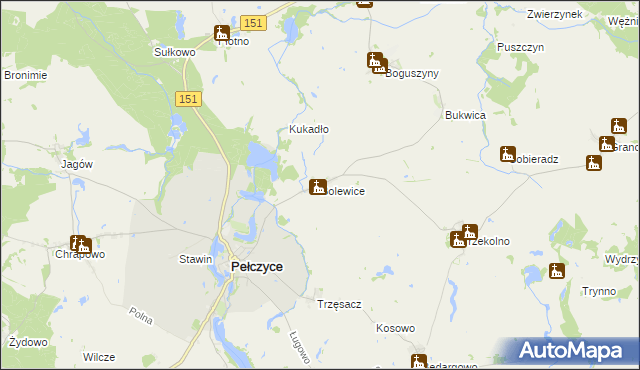 mapa Bolewice gmina Pełczyce, Bolewice gmina Pełczyce na mapie Targeo