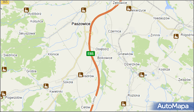 mapa Bolkowice gmina Paszowice, Bolkowice gmina Paszowice na mapie Targeo