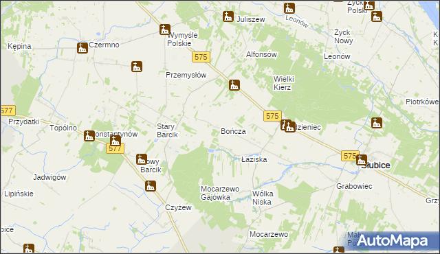 mapa Bończa gmina Słubice, Bończa gmina Słubice na mapie Targeo