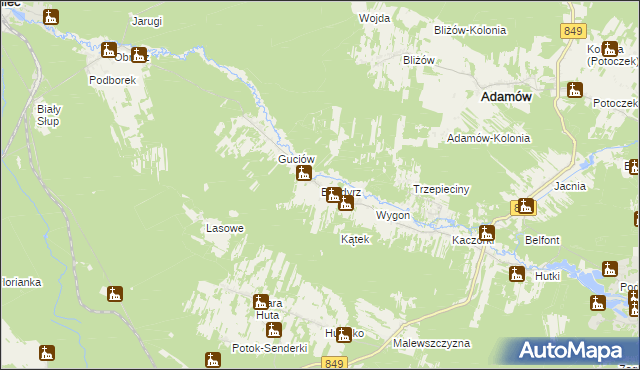 mapa Bondyrz gmina Adamów, Bondyrz gmina Adamów na mapie Targeo