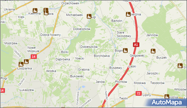 mapa Borchówka, Borchówka na mapie Targeo