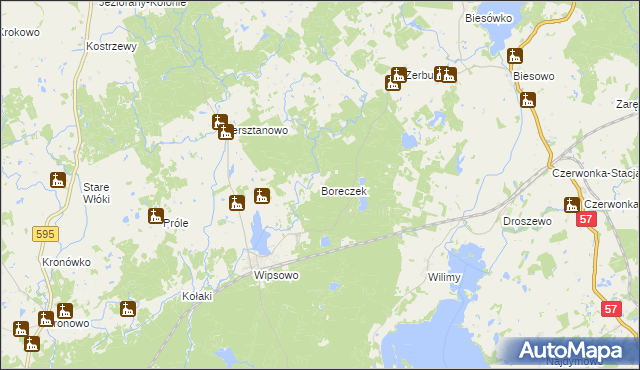 mapa Boreczek gmina Biskupiec, Boreczek gmina Biskupiec na mapie Targeo