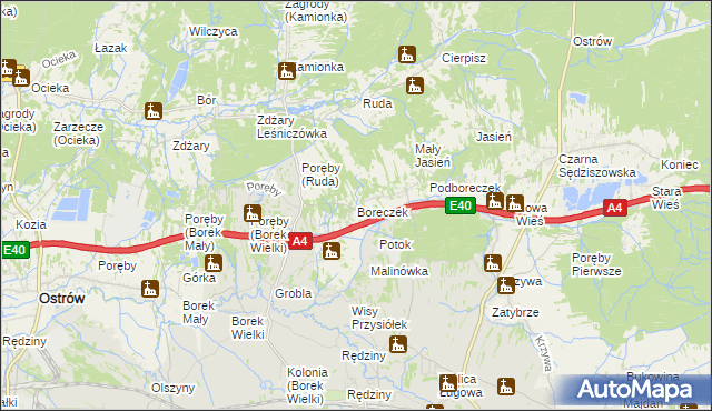 mapa Boreczek gmina Sędziszów Małopolski, Boreczek gmina Sędziszów Małopolski na mapie Targeo