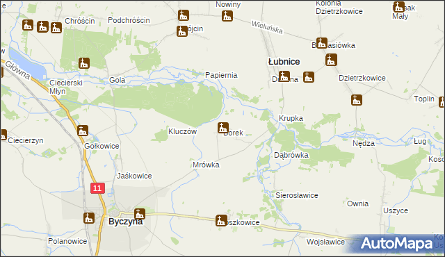 mapa Borek gmina Byczyna, Borek gmina Byczyna na mapie Targeo