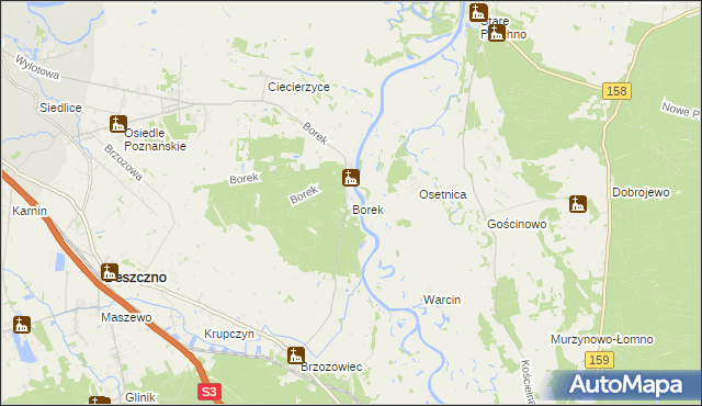 mapa Borek gmina Deszczno, Borek gmina Deszczno na mapie Targeo