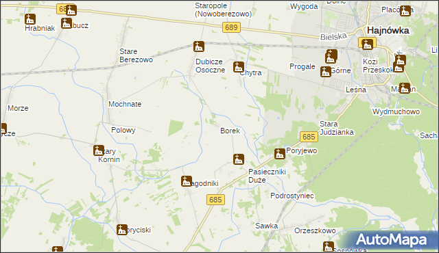 mapa Borek gmina Hajnówka, Borek gmina Hajnówka na mapie Targeo