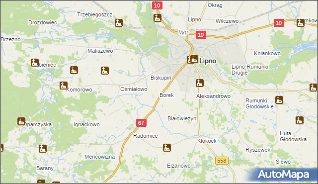 mapa Borek gmina Lipno, Borek gmina Lipno na mapie Targeo