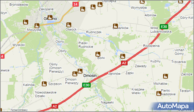 mapa Borki gmina Dmosin, Borki gmina Dmosin na mapie Targeo