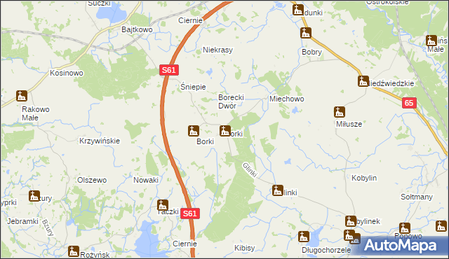 mapa Borki gmina Ełk, Borki gmina Ełk na mapie Targeo