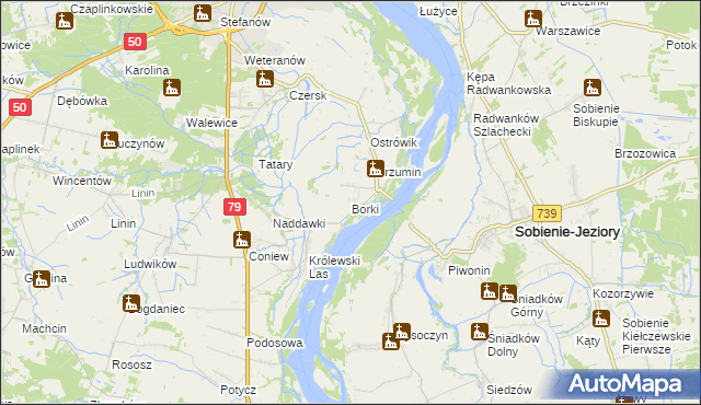 mapa Borki gmina Góra Kalwaria, Borki gmina Góra Kalwaria na mapie Targeo