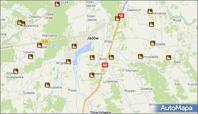 mapa Borki gmina Jadów, Borki gmina Jadów na mapie Targeo