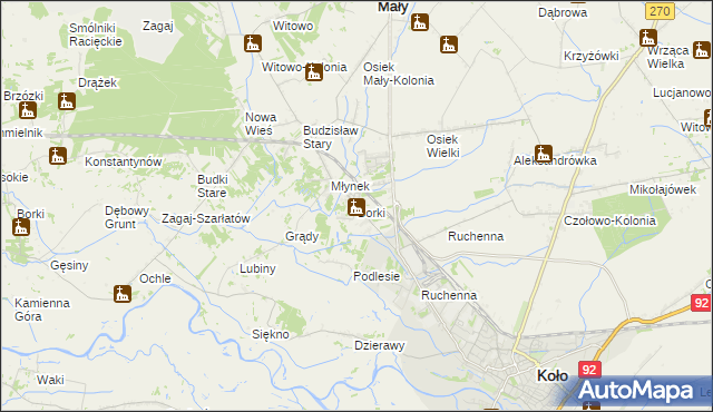mapa Borki gmina Koło, Borki gmina Koło na mapie Targeo