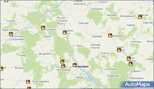 mapa Borki gmina Nowodwór, Borki gmina Nowodwór na mapie Targeo