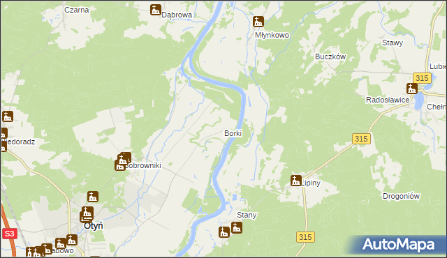 mapa Borki gmina Otyń, Borki gmina Otyń na mapie Targeo