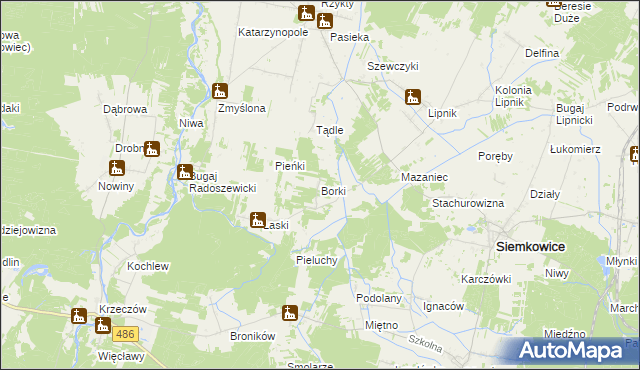 mapa Borki gmina Siemkowice, Borki gmina Siemkowice na mapie Targeo