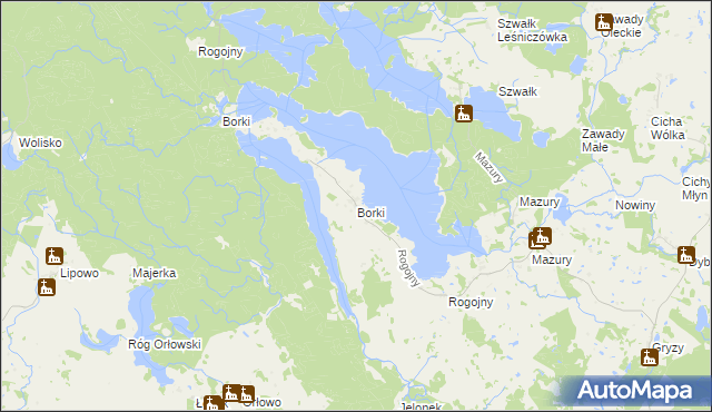 mapa Borki gmina Świętajno, Borki gmina Świętajno na mapie Targeo