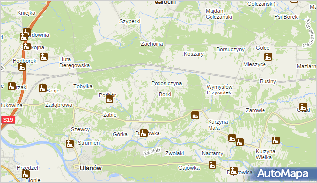 mapa Borki gmina Ulanów, Borki gmina Ulanów na mapie Targeo