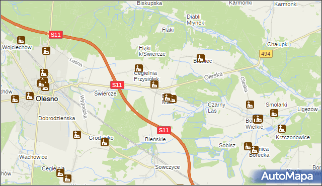 mapa Borki Małe gmina Olesno, Borki Małe gmina Olesno na mapie Targeo