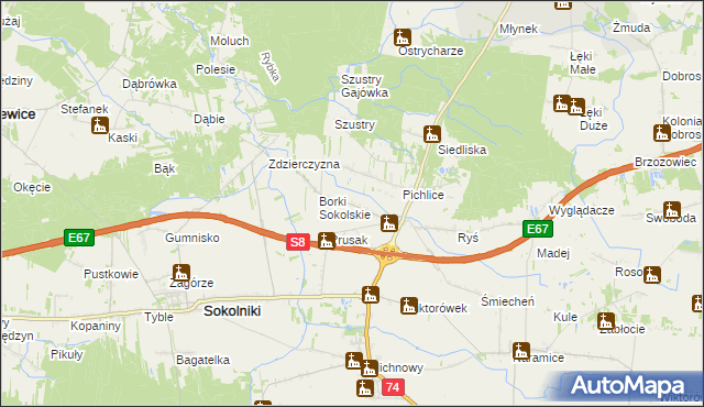 mapa Borki Pichelskie, Borki Pichelskie na mapie Targeo