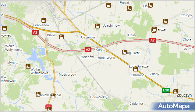 mapa Borki-Wyrki, Borki-Wyrki na mapie Targeo