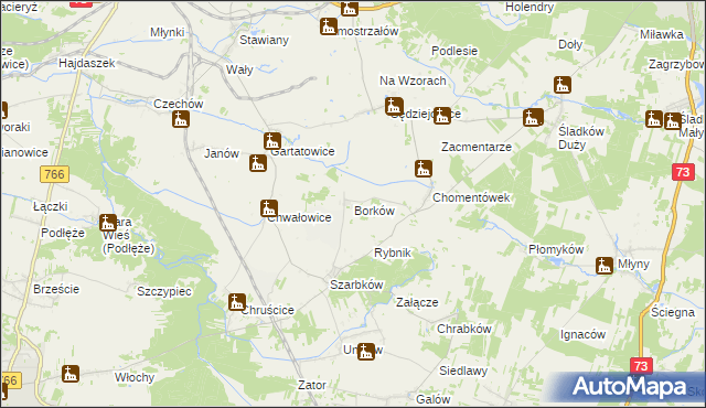 mapa Borków gmina Pińczów, Borków gmina Pińczów na mapie Targeo