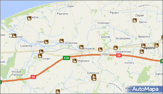 mapa Borkowice gmina Będzino, Borkowice gmina Będzino na mapie Targeo