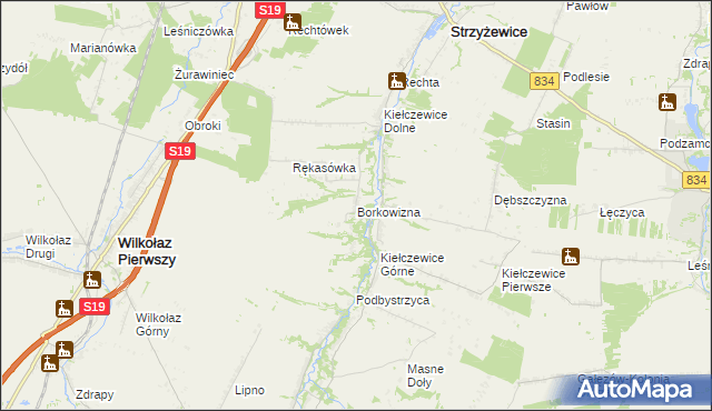 mapa Borkowizna gmina Strzyżewice, Borkowizna gmina Strzyżewice na mapie Targeo