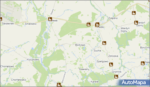 mapa Borkowo gmina Połczyn-Zdrój, Borkowo gmina Połczyn-Zdrój na mapie Targeo