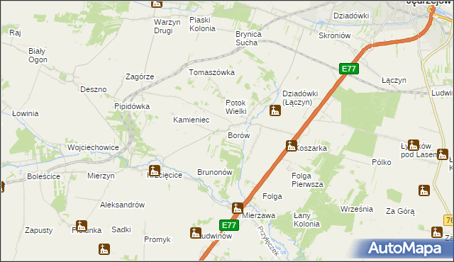 mapa Borów gmina Jędrzejów, Borów gmina Jędrzejów na mapie Targeo