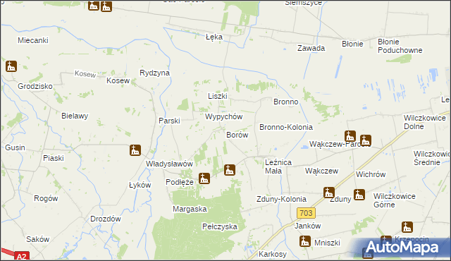 mapa Borów gmina Łęczyca, Borów gmina Łęczyca na mapie Targeo