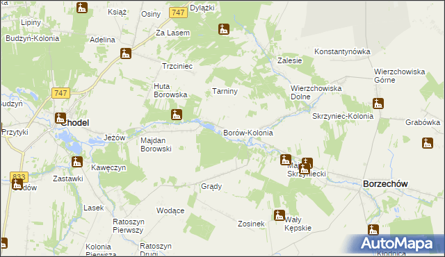 mapa Borów-Kolonia gmina Chodel, Borów-Kolonia gmina Chodel na mapie Targeo