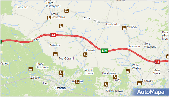 mapa Borowa gmina Czarna, Borowa gmina Czarna na mapie Targeo