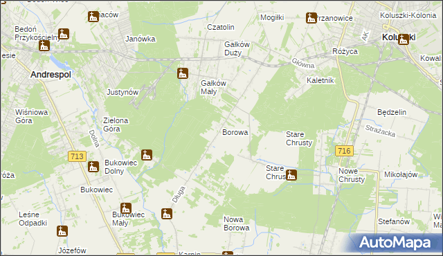 mapa Borowa gmina Koluszki, Borowa gmina Koluszki na mapie Targeo