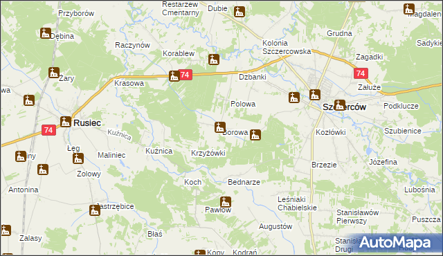 mapa Borowa gmina Szczerców, Borowa gmina Szczerców na mapie Targeo