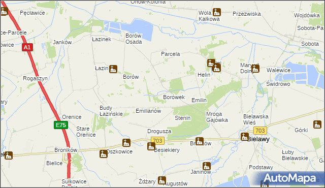 mapa Borówek gmina Bielawy, Borówek gmina Bielawy na mapie Targeo