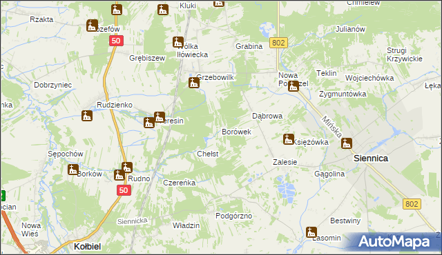 mapa Borówek gmina Siennica, Borówek gmina Siennica na mapie Targeo