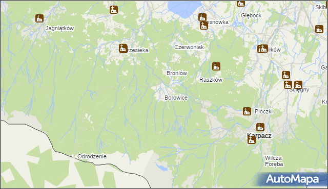 mapa Borowice gmina Podgórzyn, Borowice gmina Podgórzyn na mapie Targeo