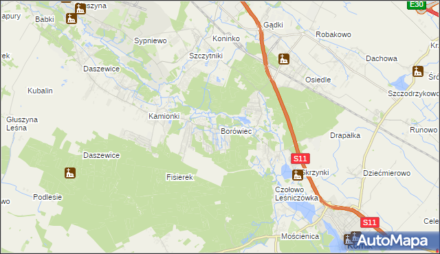 mapa Borówiec gmina Kórnik, Borówiec gmina Kórnik na mapie Targeo