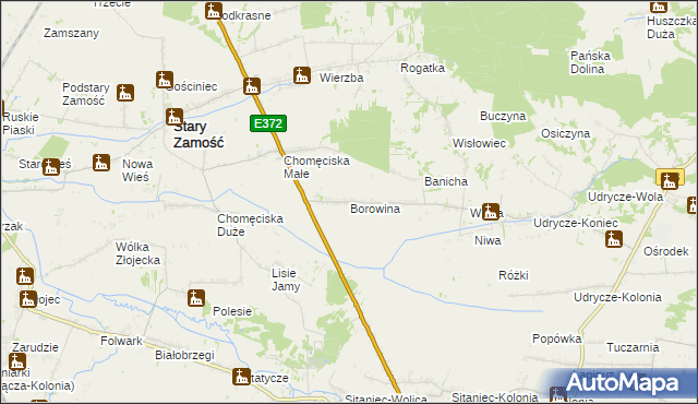 mapa Borowina gmina Stary Zamość, Borowina gmina Stary Zamość na mapie Targeo