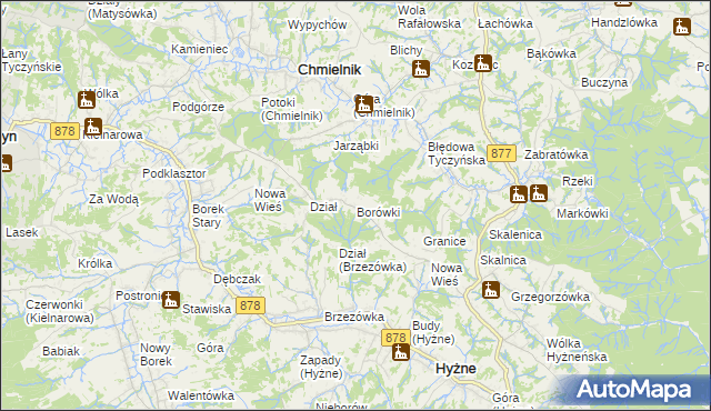 mapa Borówki gmina Chmielnik, Borówki gmina Chmielnik na mapie Targeo