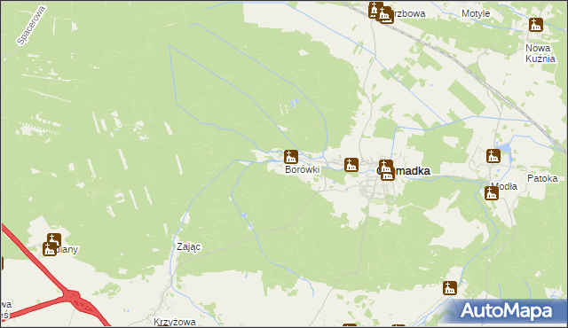 mapa Borówki gmina Gromadka, Borówki gmina Gromadka na mapie Targeo