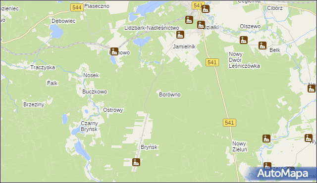 mapa Borówno gmina Lidzbark, Borówno gmina Lidzbark na mapie Targeo