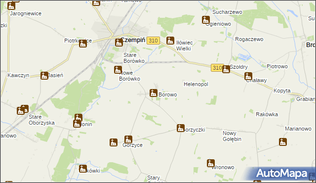 mapa Borowo gmina Czempiń, Borowo gmina Czempiń na mapie Targeo