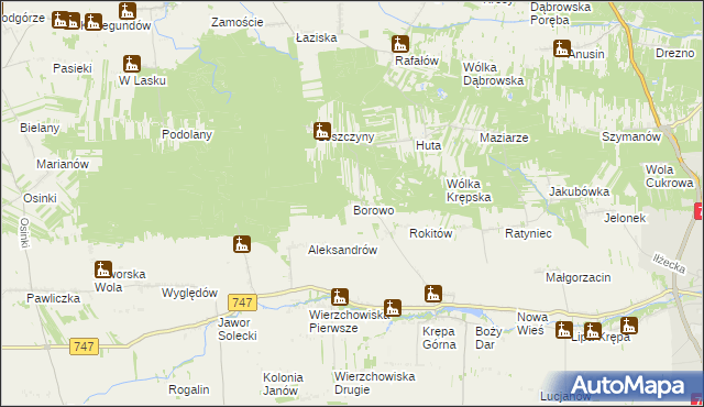 mapa Borowo gmina Lipsko, Borowo gmina Lipsko na mapie Targeo