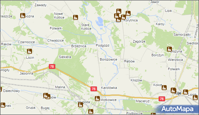 mapa Borszowice gmina Imielno, Borszowice gmina Imielno na mapie Targeo