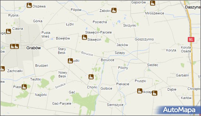 mapa Borucice gmina Grabów, Borucice gmina Grabów na mapie Targeo