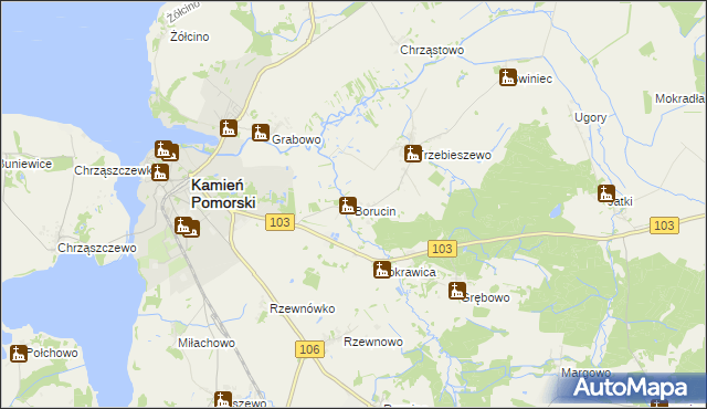 mapa Borucin gmina Kamień Pomorski, Borucin gmina Kamień Pomorski na mapie Targeo