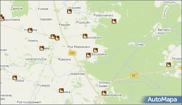 mapa Borysówka gmina Hajnówka, Borysówka gmina Hajnówka na mapie Targeo